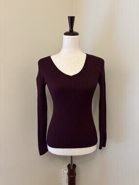 The Slope Vintage 90’s Tight-Fit Longsleeve Knit Maroon V-Neck Size M